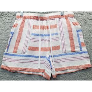Jones New York Shorts Womens Medium Multi Striped Linen Elastic Waist Drawstring